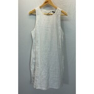 New Tommy Bahama Woman's Size L Two Palms White Linen Shift Dress Frayed Hem